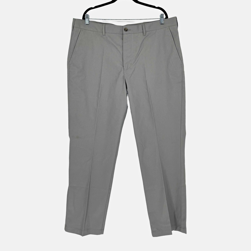 Basic Editions Mens Gray Chino Pants 40x32 Flat Front Straight Leg Casual